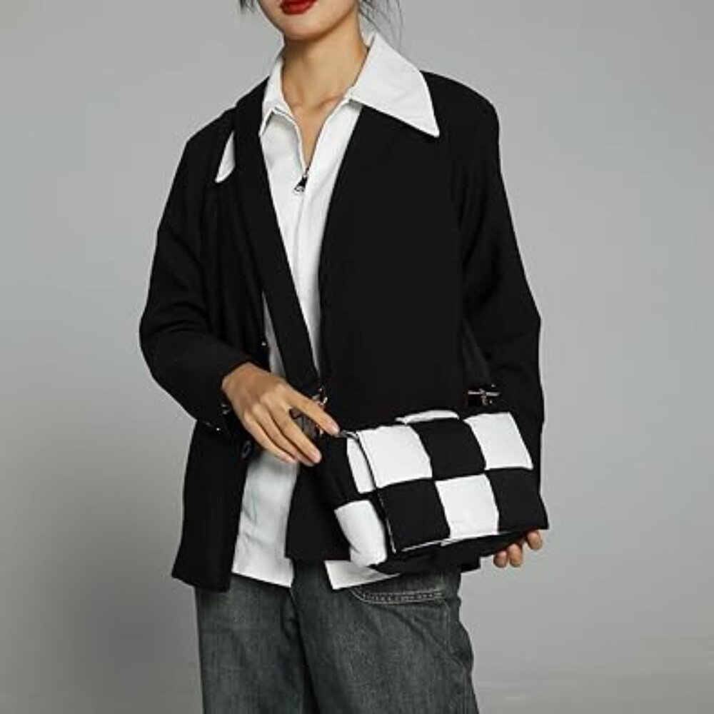 Neiman Marcus Woven Quilted Checkered Crossbody Purse